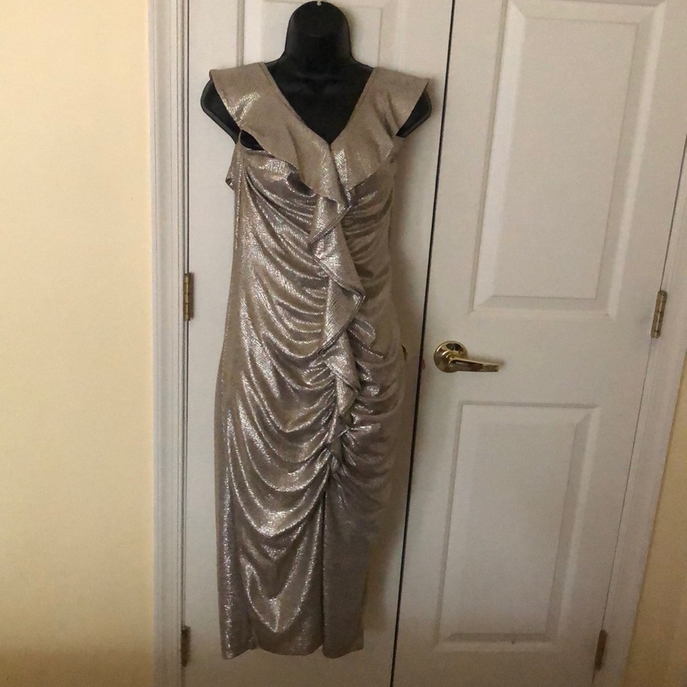 Gianni Bini Feminine Fairytale Metallic Gold Dress